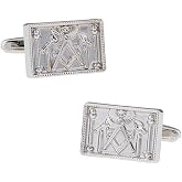 MRCUFF Freemason Masonic Mason Rectangle Pair Cufflinks in a Presentation Gift Box &amp; Polishing Cloth