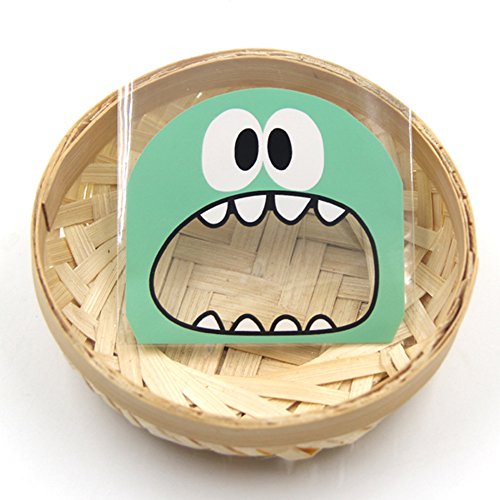 50PCS 7X7CM 3Colors Cute Cartoon Monster Cookie&Candy Bag Self-Adhesive Plastic Bags For Biscuits Snack Baking Package Supplies Tiffany Blue