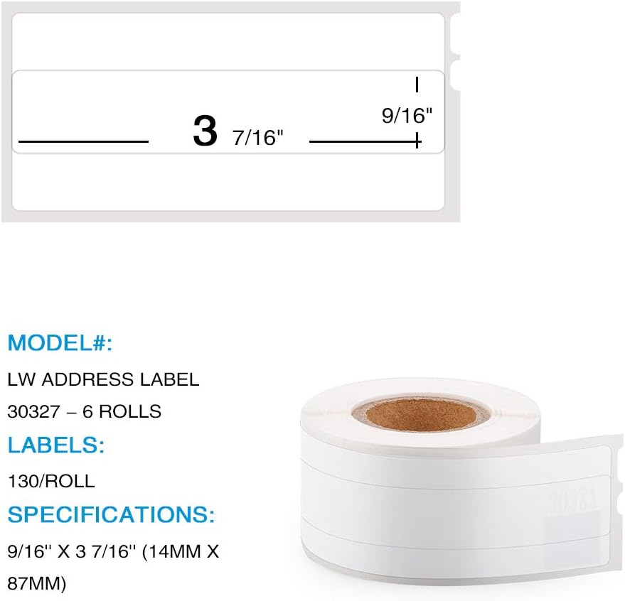 Labelife Compatible File Folder Label Replacement for DYMO 30327, 9/16"x 3-7/16"(6 Rolls) for Dymo LabelWriter 450, 450 Turbo, 450 Twin Turbo, 450 Duo, Dymo 4XL, 400 Printer : Office Products