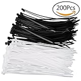 Cable Ties, Aival Self-locking Zip Ties, Premium Heavy Duty Nylon Cable Zip Ties, Strong Cable Ties Zip Ties 6 Inch Long, Heat & UV Resistant Plastic Cable Wire Ties Black & White 200 PCS