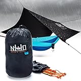Hammock Rain Fly Tarp - 100% Waterproof SilNylon Hammock Tent, Oversized Double Parachute Style Hammocking, Lightweight Tarp Tent Ideal for Camping &amp; Backpacking, Essential Hammock Cover Accessory