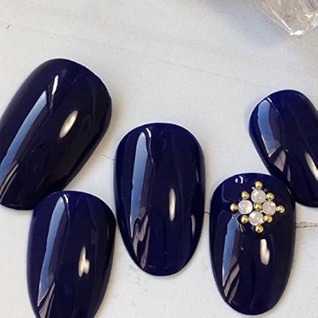 Amazon ネイルチップ ５サイズから選べます 11ネイビー紺ストーンシンプルネイル すみれいろネイル ネイルチップ 通販