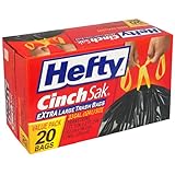 Hefty Cinch Sak Extra Large, 33 Gallon Trash Bags, 20 Count Boxes (Pack of 6)