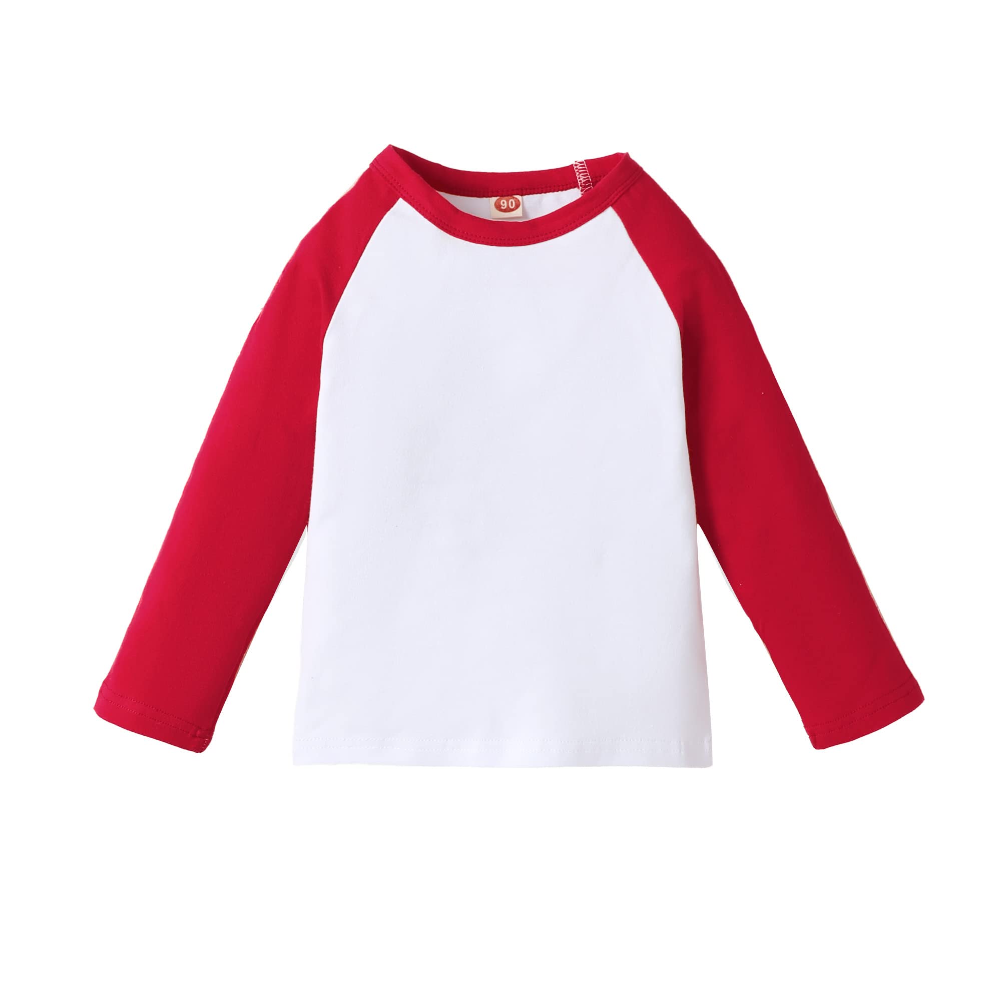 Photo 1 of Sanpersonlin Toddler Baby Girls Boys Tshirt Raglan Shirt Baseball Tee Cotton T-Shirt Short Long Sleeve Solid Color Shirts (12-18 Months, YXX002F-Long Red)