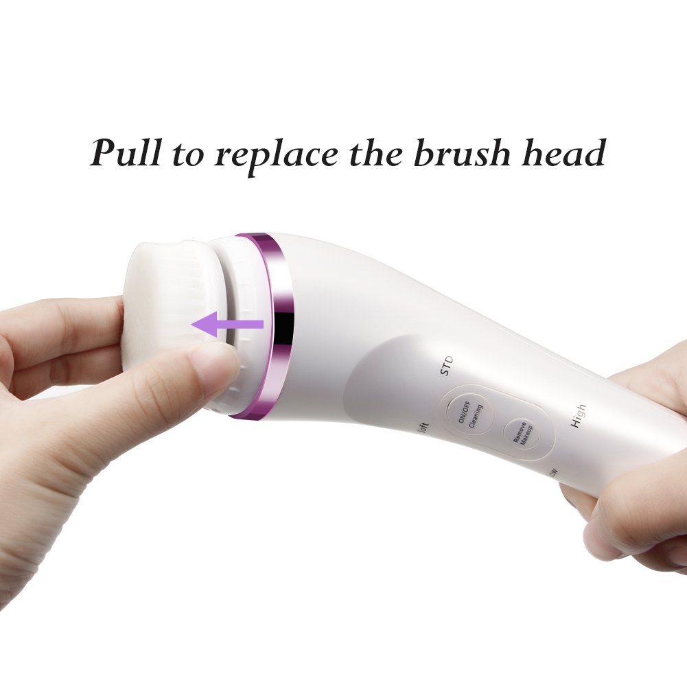 Vibrating Sonic Facial Cleansing Brush Waterproof Electric Face Washing Machine with 3 Brush Heads 1 Remover Head for Deep Makeup Remover Pore Cleaning Facial Care-Bonus A Cleansing Brush Holder