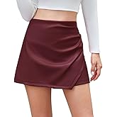 Scacto Women's Faux Leather Skorts High Waisted PU Leather Shorts Elastic Waist Ruched Wrap Skorts Skirts
