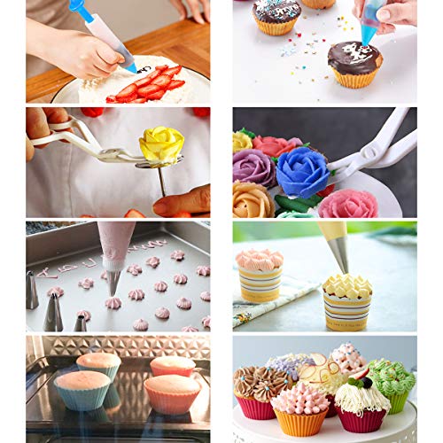 132 Pcs Cake Decorating Supplies kit with Turntable,48 Pcs Numbered Icing Tips and 3 Pcs Russian Piping Nozzles,12 Pcs Cupcake Moulds