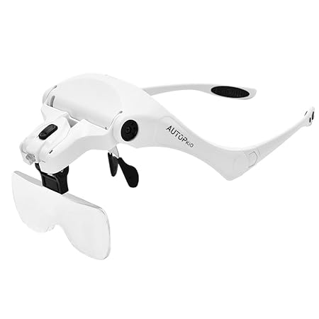 AUTOPkio Lupenbrille mit Licht LED Kopfbandlupe, verstellbare Hände Freie Headset Lupe mit 2 LED Licht Leichte Stirnband Lupe