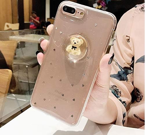 Twinlight Luxury 3D Cartoon Bear Liquid Ball Phone Case for iPhone 7 8 Plus X XS XR XS MAX Glitter Clear Soft TPU Case Cover (for iPhone XR)