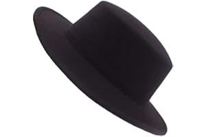 ERICOTRY Classic Unisex Wool Blend Fedora Hat Brim Flat Church Cap Wide Brim Classic Pork Pie Hat Perfect for Wedding Party Talent Show Performance for Men Women Black