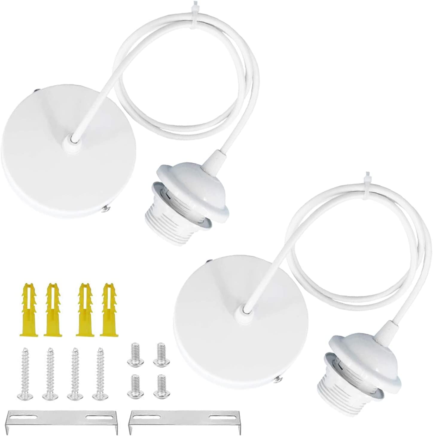 ZHIQIN 2 Pack E27 Pendant Light Ceiling Rose Set With 1M Cable - Modern White Fitting for Ceiling Pendant Lights