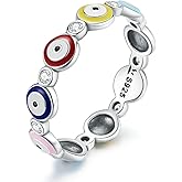 Shysnow Evil Eye Ring for Women 925 Sterling Silver Blue Hamsa Evil Eyes Enamel CZ Rings Dainty Turkish Greek Colorful Eyes Ojo Rings Lucky Protection Jewelry Size 5 to 10
