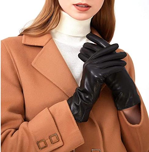 alqqas Womens Winter Leather Gloves Touch Screen Wool Lined