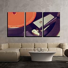 3 Piece Canvas Wall Art - Close Up Image of Old Record Player, Image is Retro Filtered Selective Focus - Modern Home Art Stretched and Framed Ready to Hang - 16"x24"x3 Panels