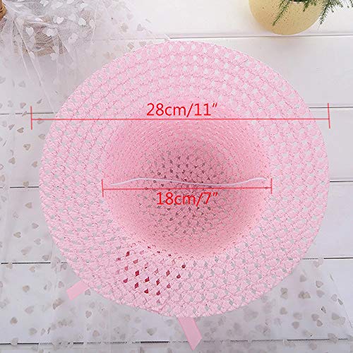 Girls Sunflower Straw Hats, Girls Tea Party Hats Set (8 Pcs Per Set, with Assorted Colors, for Kids 2-6) - Thumbnail 5