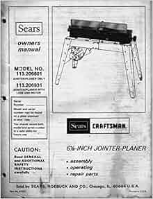 1979 Craftsman 113.206801 6-1/8 inch Jointer/Planer Instructions