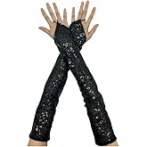 Fashion Long Sequins Lace Fingerless Gloves Sparkly Gloves for Glitter Rave Party Costume Performances Wedding Evening Prom
