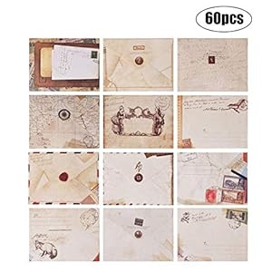 60pcs Retro Envelope Vintage Pocket Gift Letter Letter Card para Navidad/Acción de gracias/Boda/Fiesta de cumpleaños/Nota/Saludo, etc.(Mini tamaño: 7.2 X 9.5 cm / 2.8 X 3.8″,estilo europeo)