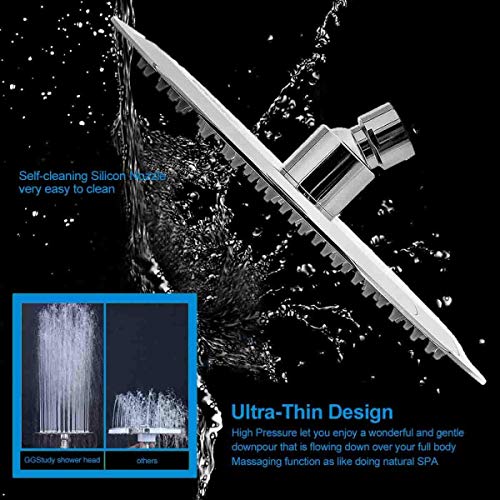 Alta Presión Montaje Fijo de Cabeza de Ducha de lluvia-16 Pulgadas/40cm Gran Cuadrada 304 de Acero Inoxidable Ducha de Spray - 1/2'' Conector, Rotación de 360 Grados-con Boquilla de Silicona- Ultra Fino Ahorro de Agua Regaderas Fijas para Baño Gigante Piso Individual-RabbitStorm