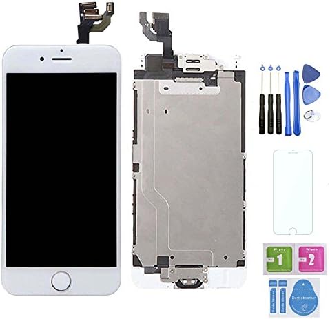 Screen Replacement for iPhone 6 Plus Parts 5.5 Inch LCD Display Touch Frame Digitizer Full Assembly with Home Button and Camera Ear Speaker Mid Board Spare Part Set + Free Tools Kit (White)