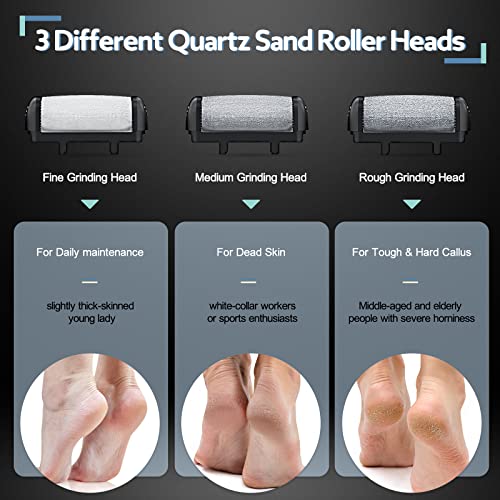 RILIAM Feet Callus Remover, Electric Remover for Feet Rechargeable, Portable Electric Pedicure Kit for Dead/ Hard Cracked/ Dry Foot Skin, Foot Care Callus Remover Tool with 3 Roller Heads