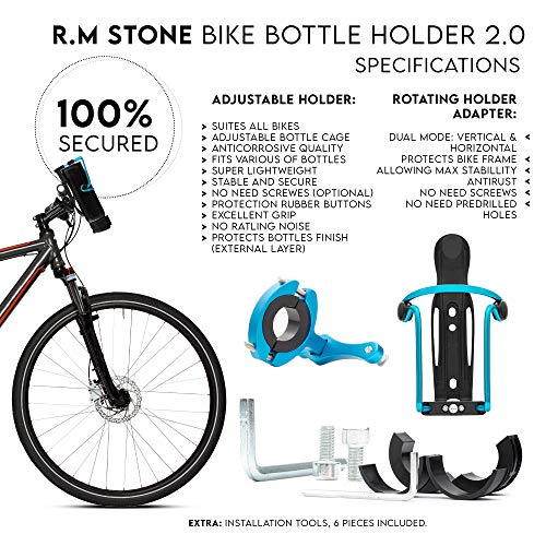 Bike Bottle Holder and Cage Mount No Screws! Adjustable Cage with Grip