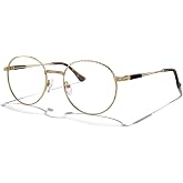 OLIEYE Round Reading Glasses For Women Men O2675 - Blue Light Blocking | Spring Hinge | Alloy Material | Scratch-Resistant Resin Lens | Adjustable Nose Pads Custom Fit | Ideal for Computer, Reading