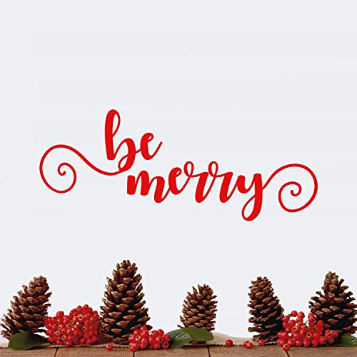 Vinyl Wall Art Decal - Be Merry - 9" x 22.5" - Cursive Christmas Seasonal Holiday Decoration Sticker - Indoor Outdoor Home Office Wall Window Door Decoration Adhesive Decals (9" x 22.5", Red)