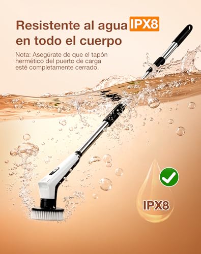 Fofile Electric Cleaning Brush with 9 Interchangeable Heads, 3 Speeds, IPX8 Waterproof, 3000 mAh Battery, LED Light, Telescopic Handle, Rotary Brush for Bathroom, Kitchen, Tiles, Car
