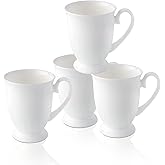 COSTMANCE Luxury Fine Bone China White Coffee Mugs Set of 4 (8 oz), Ceramic Euro Style Tea Cups, Elegant Durable Coffee Cups Set for Gifts, Women, Men, Mom, Dad, Wedding