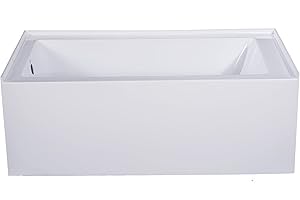 Carver Tubs - ALL6632 - Modern White Fiberglass Alcove Soaking Rectangle Bathtub for Bathrooms - White Acrylic Tub w/Left Chrome Drain - Deep Relaxing Soak - 66” L x 32” W x 20.5” H