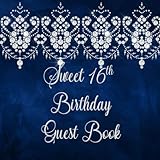 Guest Book: Sweet 16th Birthday Party Sign In, Wishes, Messages, and Comments | Includes Gift Log | Dark Blue Diamond Lace by Jazzy Guest Books