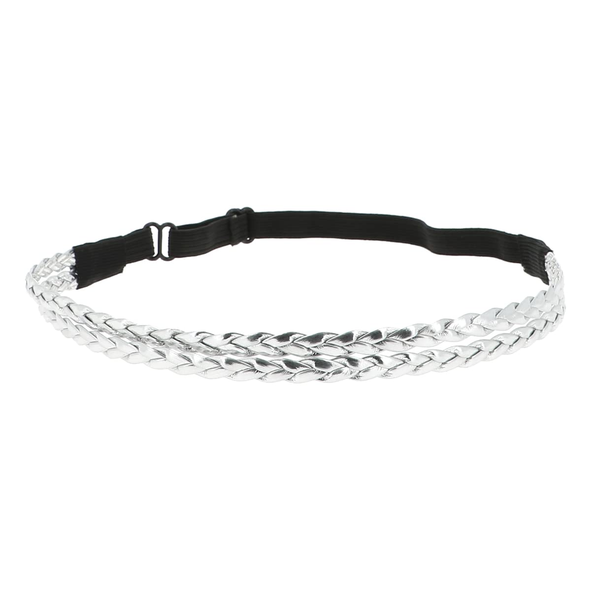 Diadema Mujer Plata PU - Original Diadema Doble Trenzada - Elástica Fina con Cintura Regulable - Diadema para Boda o Fiesta - Vintage y Retro Bohemio, Aspecto Hippie Chic