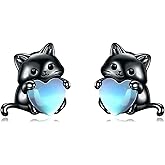 HOPEEZZ Cat Birthstone Earrings for Women Sterling Silver Cute Cat Stud Earrings Jewelry Gifts