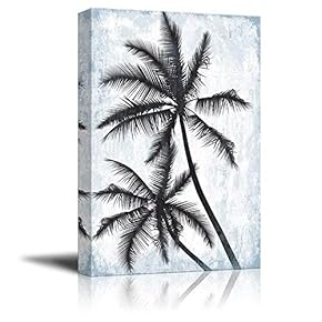 Canvas Wall Art - Tropical Palm Trees on Rustic Background - Giclee Print Gallery Wrap Modern Home Art Ready to Hang - 12x18 inches