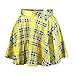 Womens Yellow Plaid Digital Print Stretchy Flared Pleated Casual Mini Skirt,OS