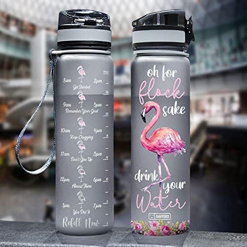 64HYDRO 32oz 1Liter Motivational Black Water Bottle with Time Marker ...