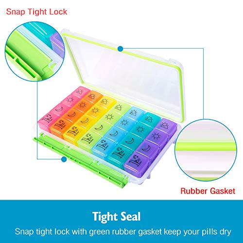 Motech Moisture Resistant 7-Day 28-Cell Pill Organizer Weekly Daily Rainbow Colored Large Medicine Planner Box for Vitamins Fish Oil Supplements Prescription Medication - Thumbnail 2