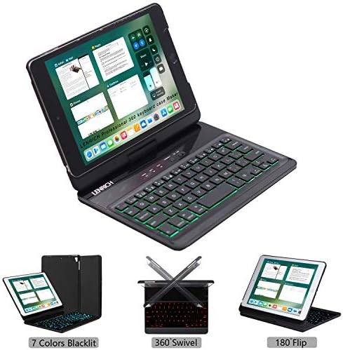 LENRICH iPad Mini 4 case with Keyboard Backlit 7.9 inch 2015, 7 Color Backlight Ultra Slim 360 Degree Rotatable 180 Flip Swivel Wireless Folio Cover Hard Shell Stand Auto Sleep Wake up Black