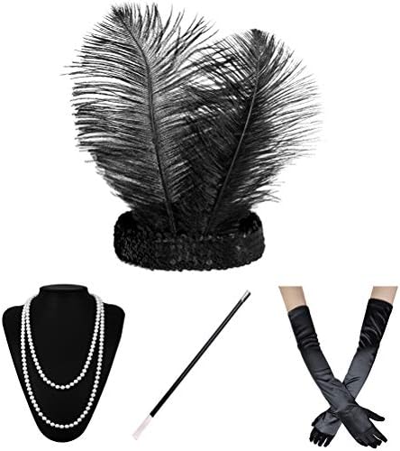 Xuhan 1920s Flapper Costume Accessories Set for Women Headband Necklace Gloves Cigarette Holder
