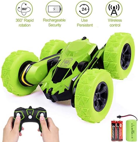 Remote Control Stunt Car - VLSEEK RC 4WD Double Sided Rotating Tumbling 360°Flips Off Road Extreme Speed 7.5Mph, Rechargeable 2.4GHz 3D Deformation Racing Vehicle, Toy for Kid (Battery Included)