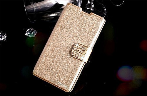 HIGER Huawei Ascend Mate 2 Leather Case, Luxury Crystal Bling Case Silk Folio Pu Leather Flip Ack Case Cover for Huawei Ascend Mate 2 Mate II 4G (Gold)