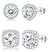 Thunaraz 2Pairs Halo Stud Earrings Round Square Brillant Cut Earrings with Gift Box For Women