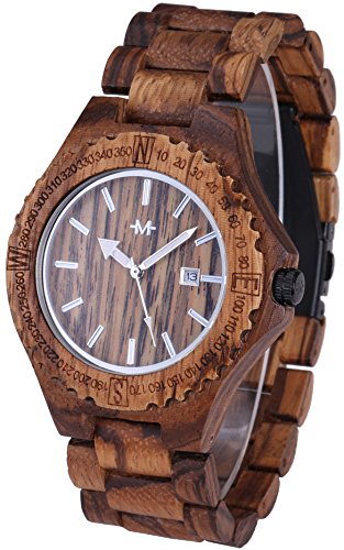 Marino Mens Wooden Watch - Wrist watches for Men - Dress Wood Watch - Honey Brown - Wood Band