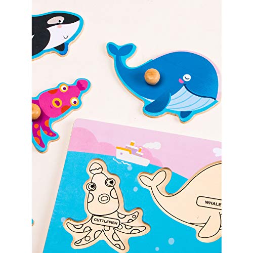 image for Robud Wooden peg Puzzle 5 Pieces-Jigsaw Puzzle Boards for Baby Kids-Go