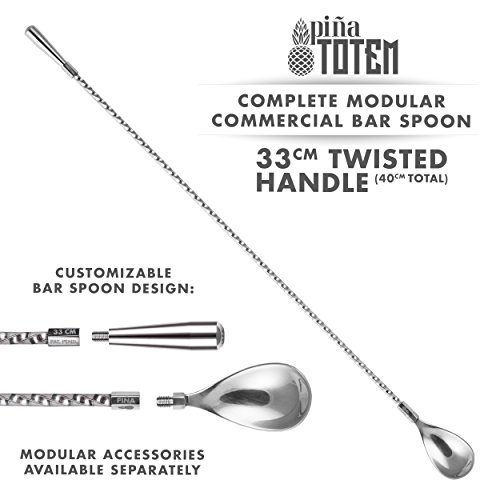 PiÃ±a Barware Totem Modular Cocktail Stirrer - 304 Stainless Steel Adaptable Bar Spoon (33cm Twisted Handle, 40cm Total Length)