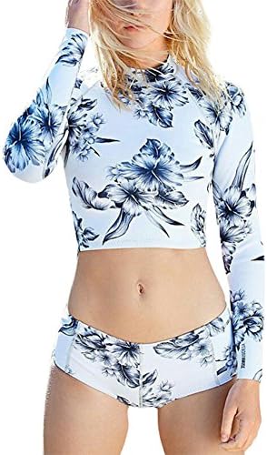 Smibra Womens Tank Long Sleeve Floral Printing Rush Guard Board Shorts Two Pieces Sports Swimsuit