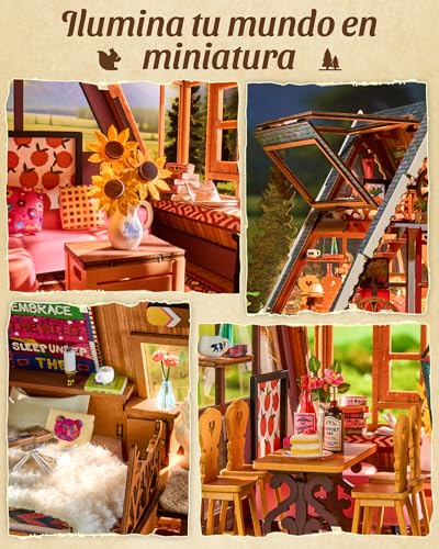 ROBOTIME Model Making for Adults, Miniature House A-Frame Wooden Dollhouse Ages 14+ Gifts for Women Men
