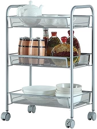 3-Tier Kitchen Trolley Cart Utility Mesh Wire Shelves on Wheels Spice Rack Storage Rolling Cart Silver (3 Tier)