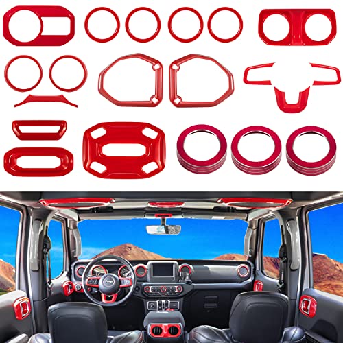 for Jeep Interior Accessories Trim Kit for Jeep Wrangler JL Gladiator JT 2018-2023 Air Conditioning Switch Button Reading Light 20pcs (Red)